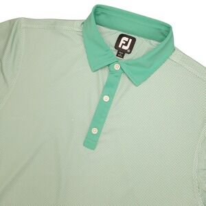 FootJoy Polo Golf Shirt Men's M Green White Checkered Perfomance Stretch